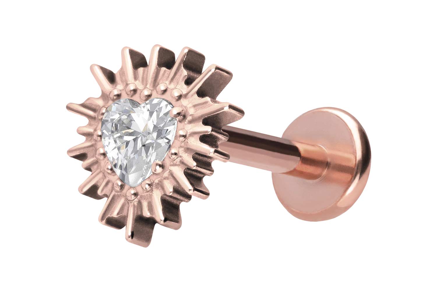 Titan Labret Piercing mit Push Fit KRISTALLHERZ + SONNENSTRAHLEN